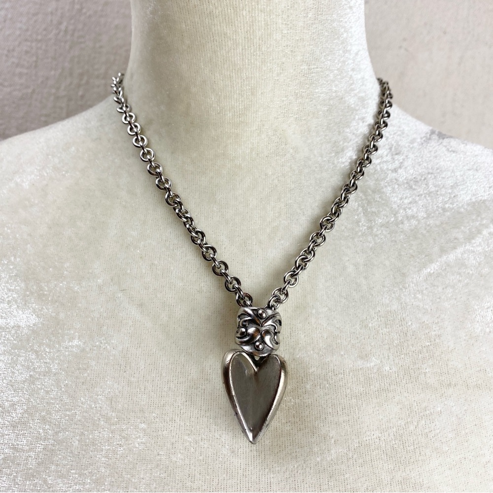 Vtg The Limited Chunky Open 3D Heart Necklace Matte Silver Tone Rollo Chain Y2k